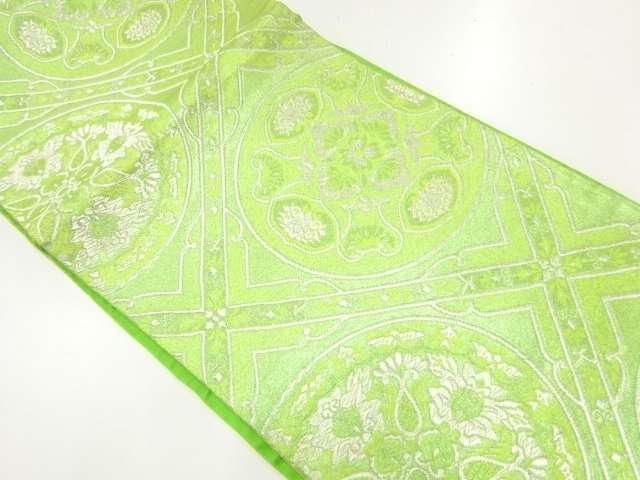 JAPANESE KIMONO / ANTIQUE FUKURO OBI / SILK / WOVEN TASUKI LATTICE & FLORAL CREST